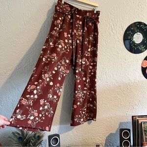 Torrid Brown Wide Leg Pants with Floral Design